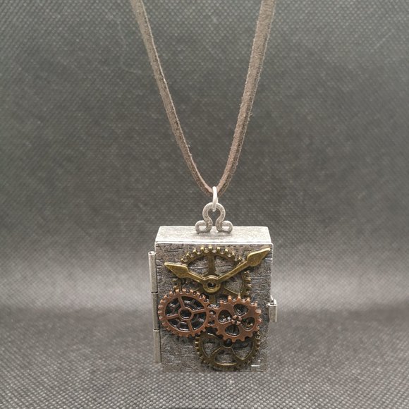 NEW - Amazing Found Objects Steampunk Unique Locket on Brown Suede 18" Necklace - Picture 6 of 6